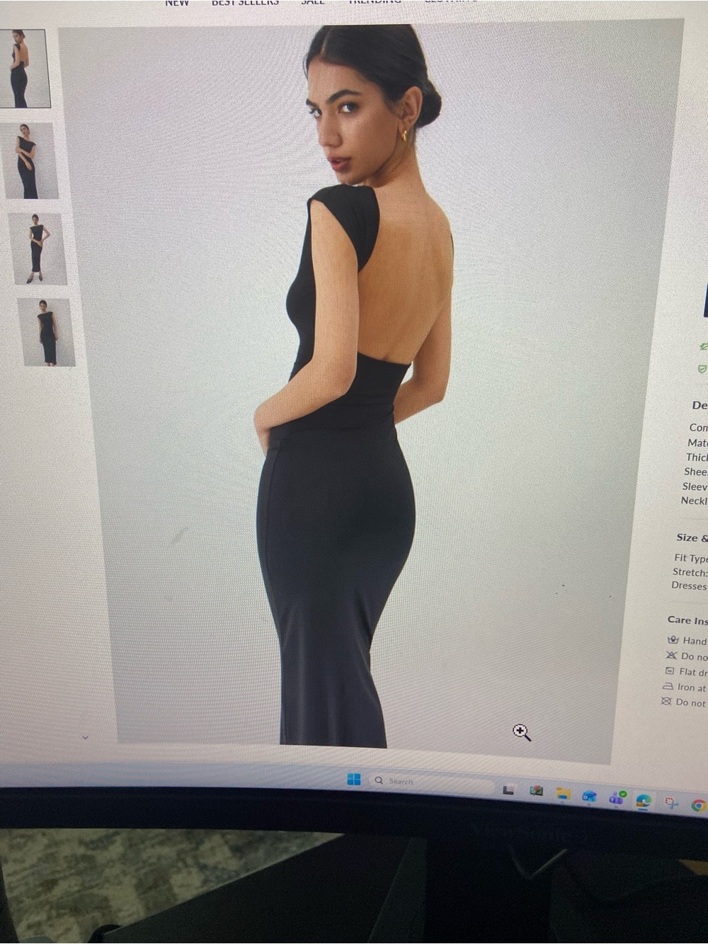 Commense Black Backless Cap-Sleeve Evening Gown